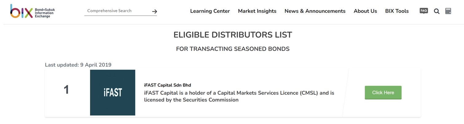 Eligible distributor for transacting seasoned bonds in BIX Malaysia websites