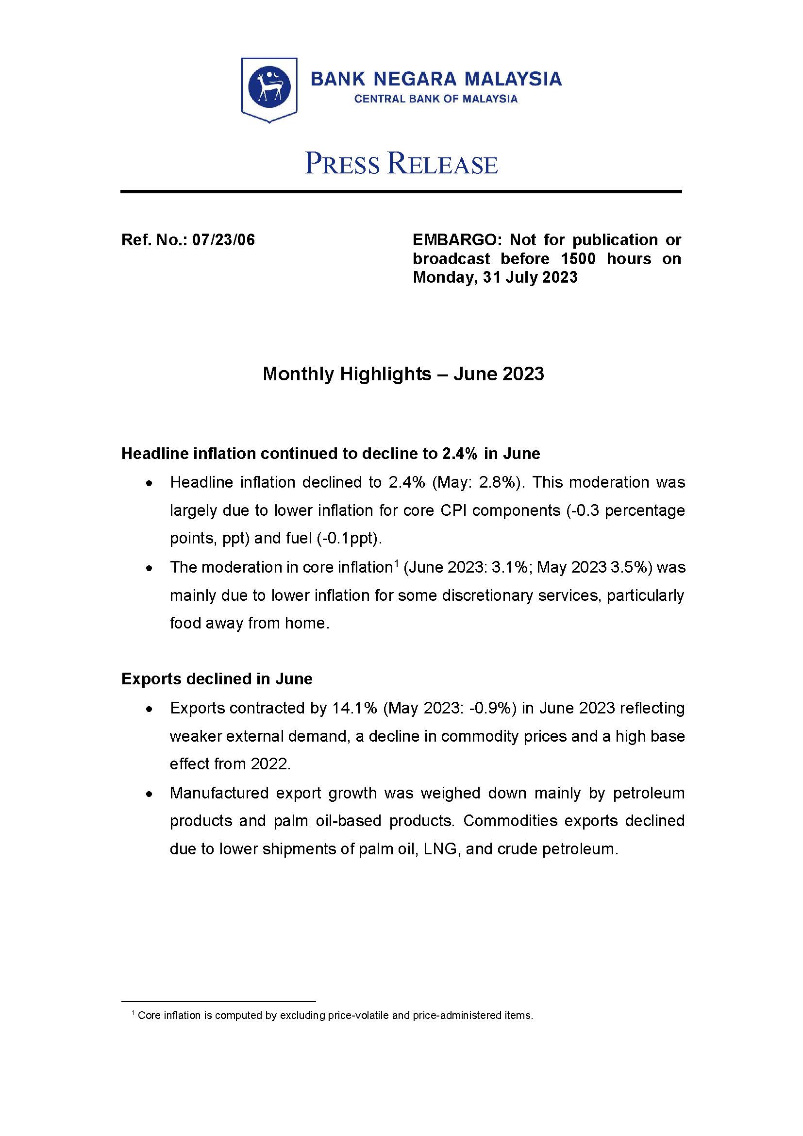 BNM Monthly Highlights & Statistics 2023